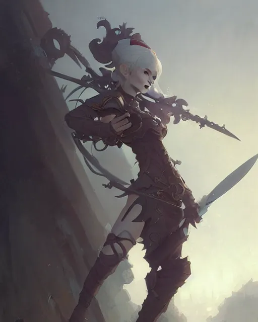 Image similar to fantasy cute elf, whitesmith, huge weapon, mechanical parts, digital painting by krenz cushart, ilya kuvshinov, greg rutkowski, karl spitzweg, intricate background