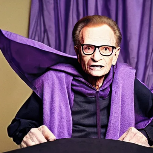 Image similar to larry king wearing a purple cloak like skeletor mad - magazine