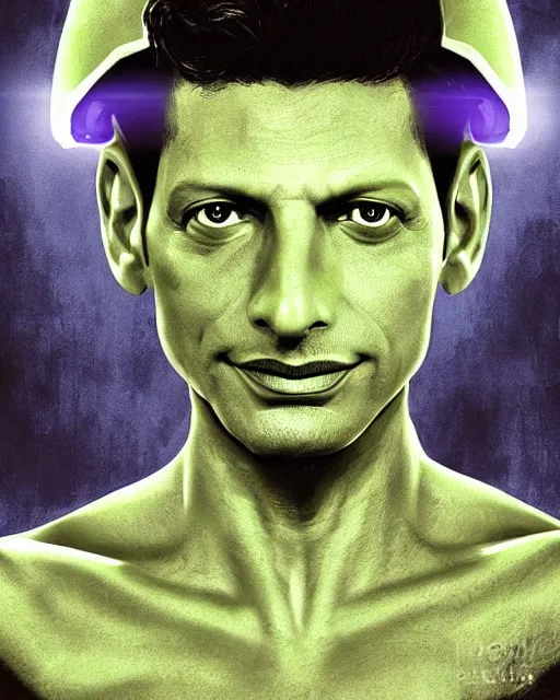 Image similar to jeff goldblum in a halo spartan suit, visible face, medium shot, video game digital art