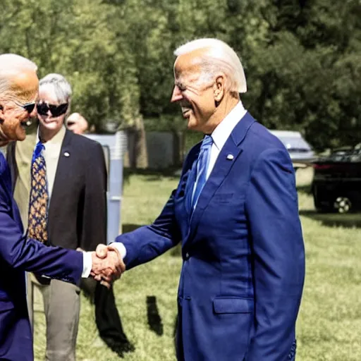 Image similar to joe biden shaking hands with a ghost, photo