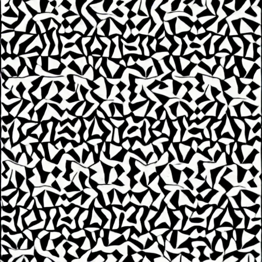 Image similar to lots and lots of black and white tessellating African wild dogs by Escher