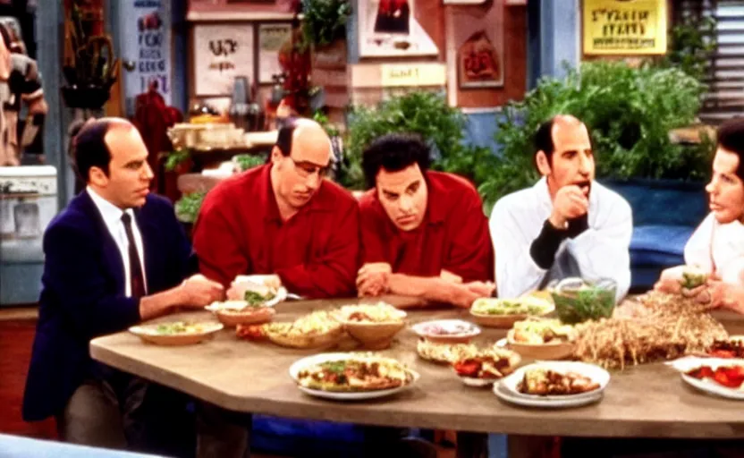 Prompt: the episode of seinfeld where everyone eats bugs together sitcom