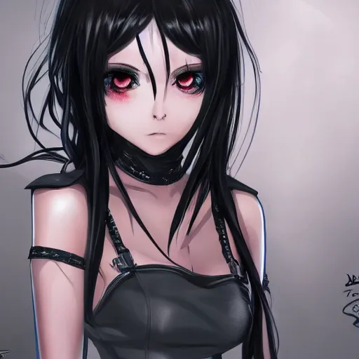 Image similar to goth anime girl in mini skirt and crop top intricate, extremely detailed, digital painting, artstation, concept art, smooth, sharp focus, illustration, intimidating lighting, incredible art, hightly detailed face and body