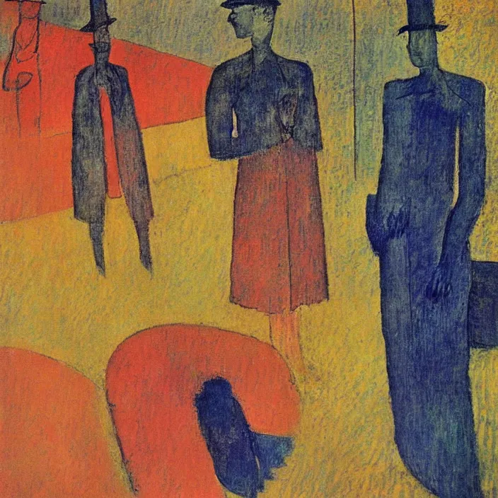 Prompt: waiting in the bus station under the rain henri de toulouse - lautrec, rufino tamayo, paul klee