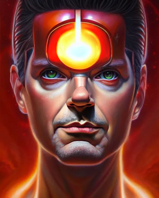 Prompt: detailed portrait of adam scott as iron man by tomasz alen kopera and peter mohrbacher and johanna martine! and margaret keane! coherent luminescent