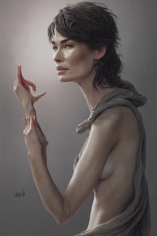 Image similar to lena headey, anatomy, only two hands, highly detailed, digital painting, artstation, concept art, smooth, sharp focus, illustration, unreal engine 5, 8 k, art by art by artgerm and greg rutkowski and edgar maxence