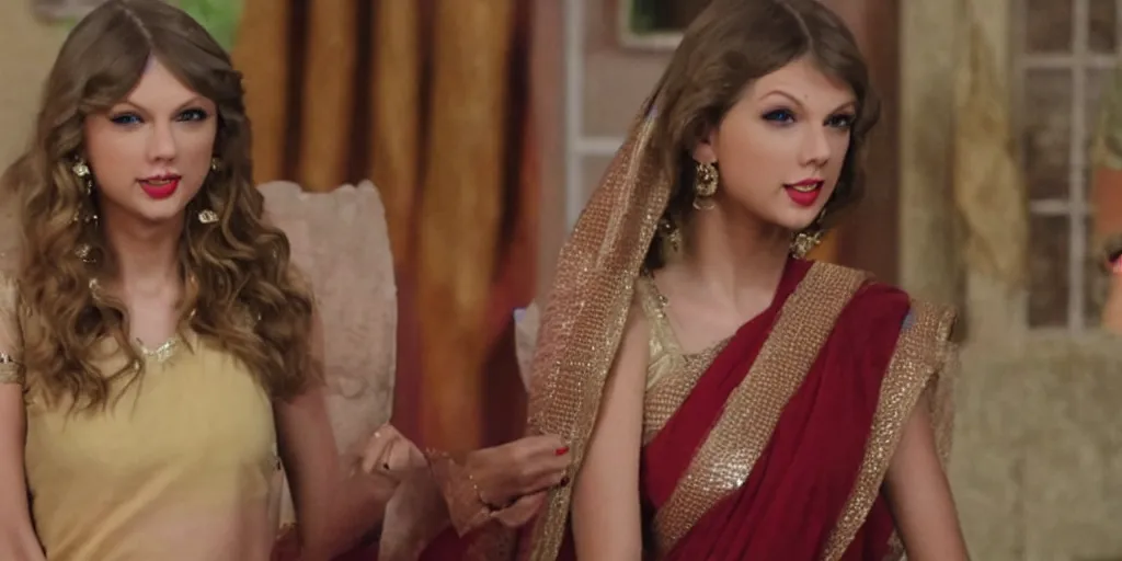 Prompt: Taylor Swift in a bollywood in Indian soap opera TV show, 8K UHD, cinematic, highly detailed