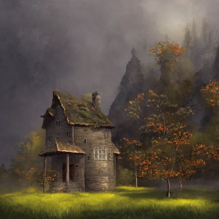 Image similar to a building in a serene landscape, fantasy art