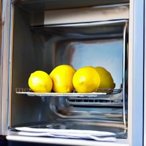 Prompt: lemon in a microwave, photo