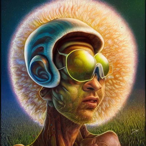 Image similar to mushroom mohawk projector portrait by gaston bussierre and charles vess and james jean and erik jones and rhads, inspired by rick and morty, epic, funny, huge scale, beautiful fine face features, intricate high details, sharp, ultradetailed