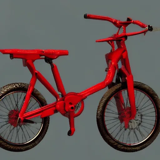 Image similar to humanoid on basic red bicycle artstation not detailed unreal