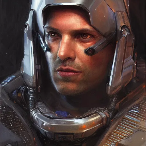 Image similar to human male as a realistic scifi cyberpunk knight, closeup portrait art by donato giancola and greg rutkowski, realistic face, digital art, trending on artstation, symmetry!!!