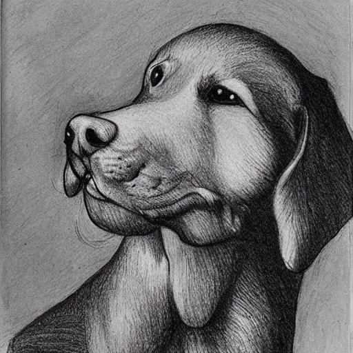 Prompt: sketch of dog, leonardo da vinci style, ideal.