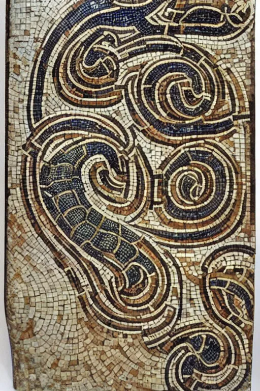 Prompt: a ceramic mosaic of a serpent, detailed faces, intricate detail, ancient babylonian art, occult art, alchemical diagram