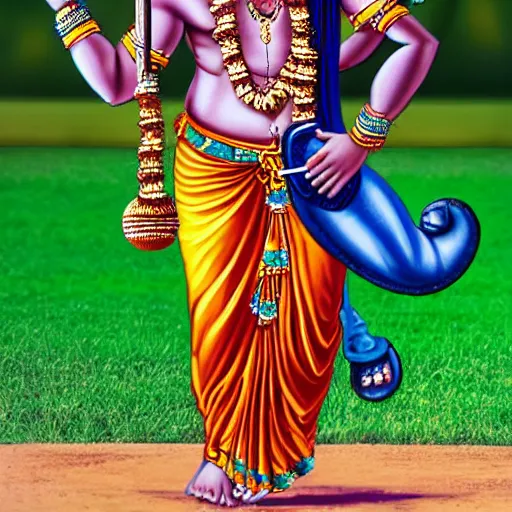 Prompt: hindu god lord krishna playing baseball