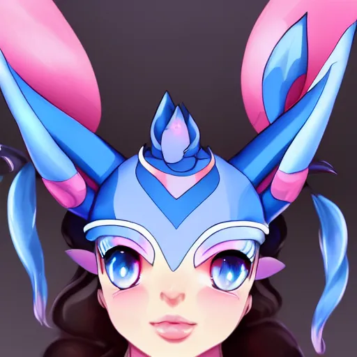 Prompt: aesthetic portrait of a shiny blue sylveon, hyperrealistic, super cute, character design, artstation, 4 k, ultra detailed digital art