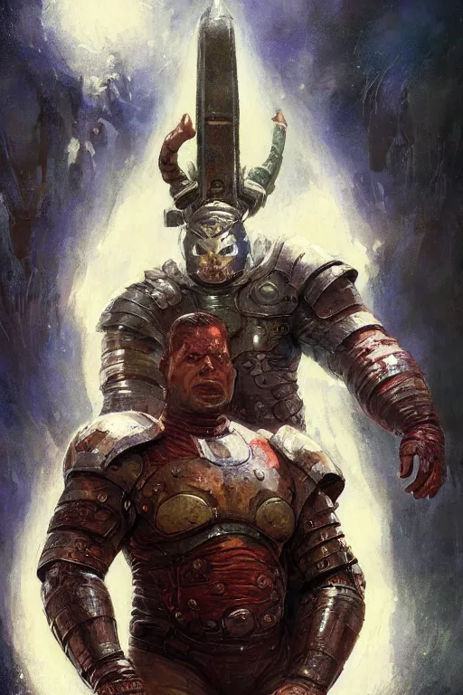 Prompt: pulp scifi fantasy illustration full body portrait marvel juggernaut hafthor bjornsson wearing helmet, by norman rockwell, jack kirby, bergey, craig mullins, ruan jia, jeremy mann, tom lovell, 5 0 s, astounding stories, amazing, fantasy, other worlds