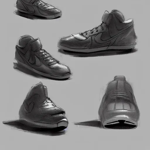 Prompt: a concept art of nike shoes, by Craig mullins, Steve Purcell, Ralph McQuarrie. Trending on artstation. Centered image, no background