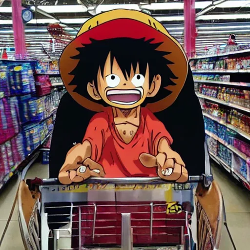 Prompt: luffy in Walmart