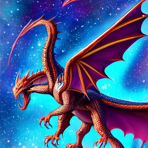 Prompt: Drogon with wings spread Galaxy cosmic color scheme