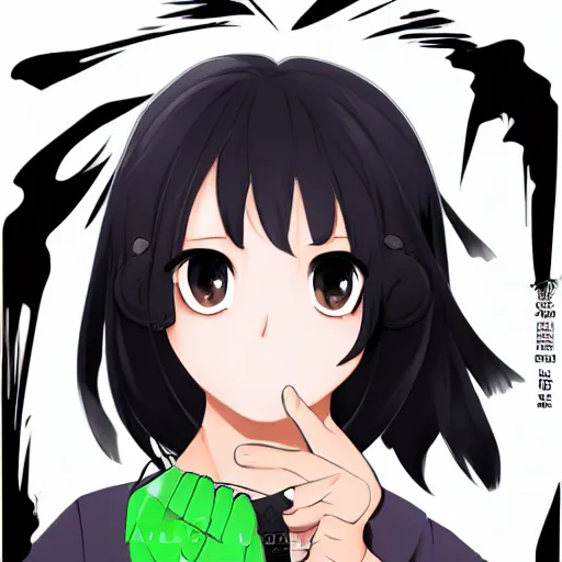 Image similar to full headshot portrait of a girl with long black hair, wearing a surgical mask, drawn by ATDAN, by Avetetsuya Studios, attractive character, colored sketch anime manga panel, trending on Pixiv