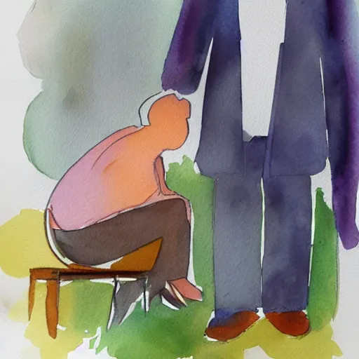 Image similar to a psychotherapist meets a client in his practice and helps her through a very difficult time for her, stylized watercolour