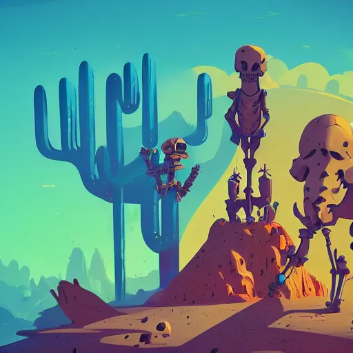 Prompt: giant skeletons in desert by anton fadeev