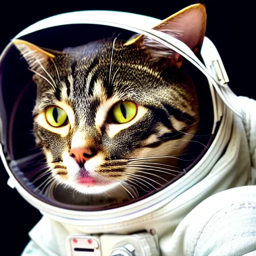 Image similar to a portrait of a cat behind the space suit helmet