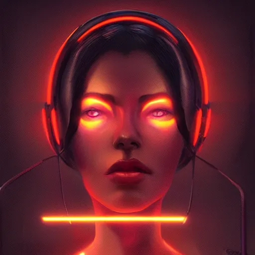 Prompt: cybernetic woman in a dark city, noir, detective, neon lights, digital painting, concept art, artstation, portrait, 4k, by Greg Rutkowski and Mandy Jurgens