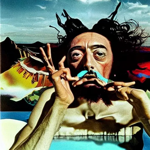 Image similar to 3 5 mm color photograph of salvador dali tripping on lsd