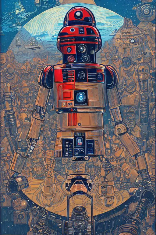 Prompt: star wars droid, Jen Bartel, Dan Mumford, Satoshi Kon, oil on canvas, intricate, 8k highly professionally detailed, HDR, CG Society