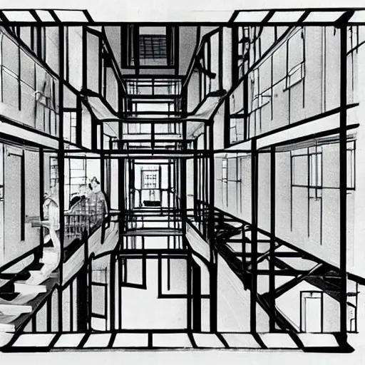 Image similar to scientific laboratory interior in the style of escher!!!!!!