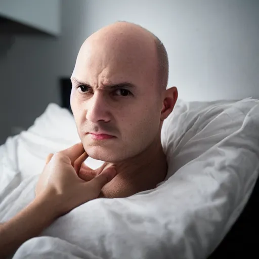 Image similar to balded man want sleep but can't