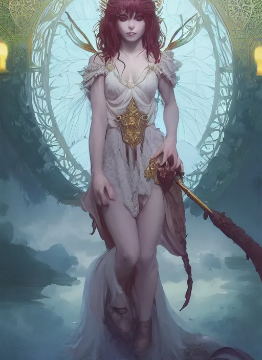 Image similar to a beautiful cute young demon princess, D&D, fantasy, intricate, cinematic lighting, highly detailed, digital painting, artstation, concept art, smooth, sharp focus, illustration, art by Terry Moore and Greg Rutkowski and Alphonse Mucha