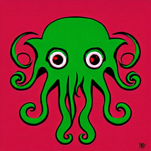 Image similar to a cute cthulhu icon drawn in the style of rockwell kent