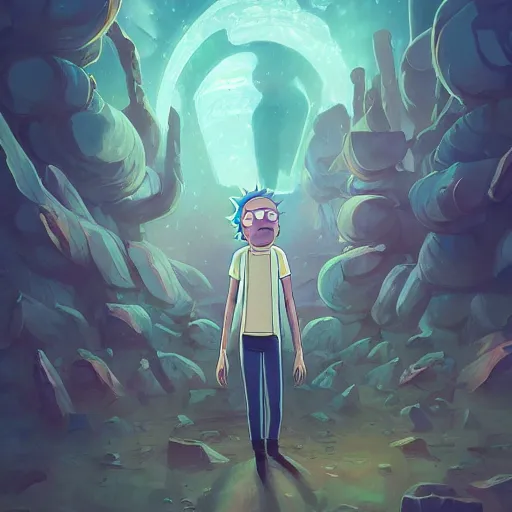 Prompt: Rick and Morty, abstract, artists portrait, fantasy, highly detailed, digital painting, concept art, sharp focus, depth of field blur, illustration, art by artgerm and greg rutkowski and alphonse mucha