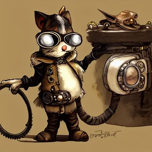 Image similar to a rat with steampunk googles, by League of Legends concept artists