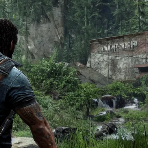 Prompt: videogame screenshot of dwayne johnson in the last of us