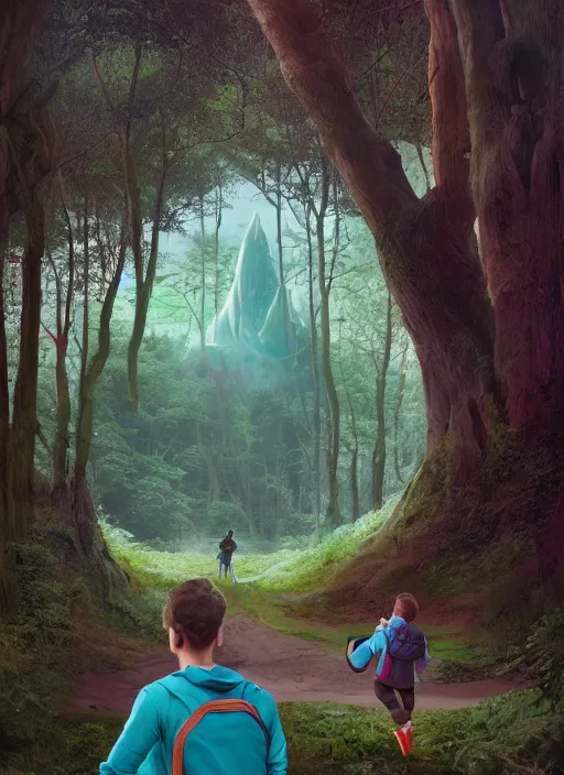 Prompt: a hobbit wearing hiking boots and teal gloves playing basketball in a forest, artwork by beeple