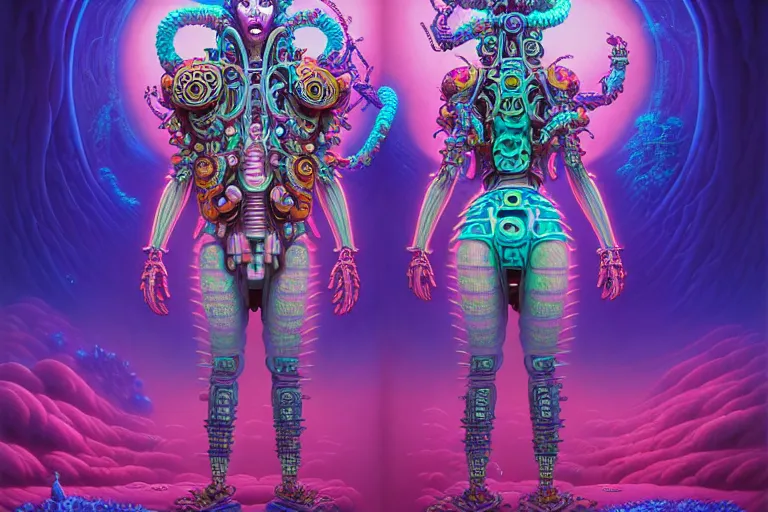 Image similar to a vaporwave asian biomechanical druid of creativity, beautiful character fashion design, by josan gonzalez and paul lehr and david heskin and seb mckinnon and jared s. merantz and alex grey, hi - fructose, 8 k, digital matte painting