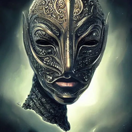 Image similar to Very very very very highly detailed epic photo of face with venetian mask, intricate, dystopian, sci-fi, extremely detailed, digital painting, artstation, concept art, smooth, sharp focus, illustration, intimidating lighting, incredible art by Artgerm and Vincent di Fate