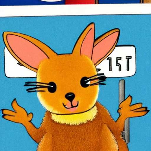 Image similar to wallaby at the DMV in the style of Richard Scarry