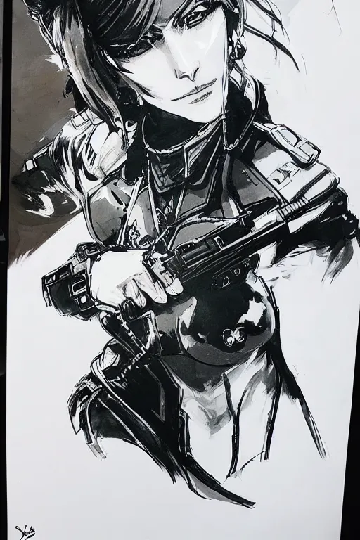 Image similar to beautiful portrait of a female officer wearing a fancy naval uniform, eyepatch, concept art by yoji shinkawa, felt tip pen, intricate detail, sharp focus, illustration