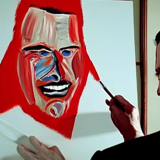 Image similar to Emmanuel Macron painting abstract art in American Psycho (1999)