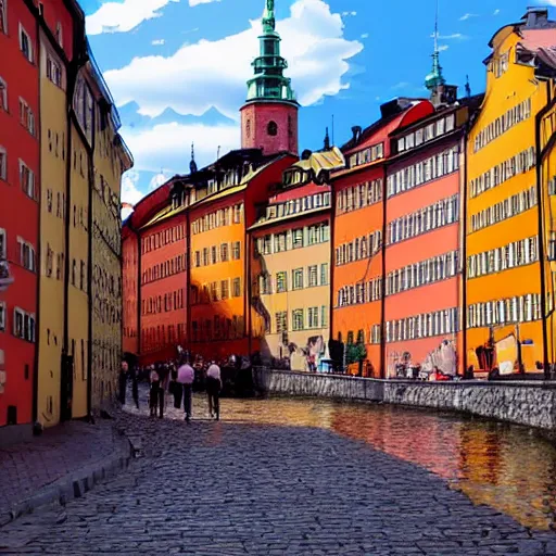 Image similar to stockholm gamla stan, in the style of anime