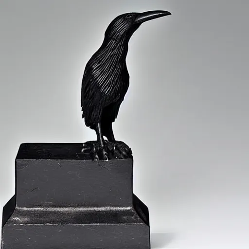 Image similar to sculpture of a black crow on a socket with celtic carvings