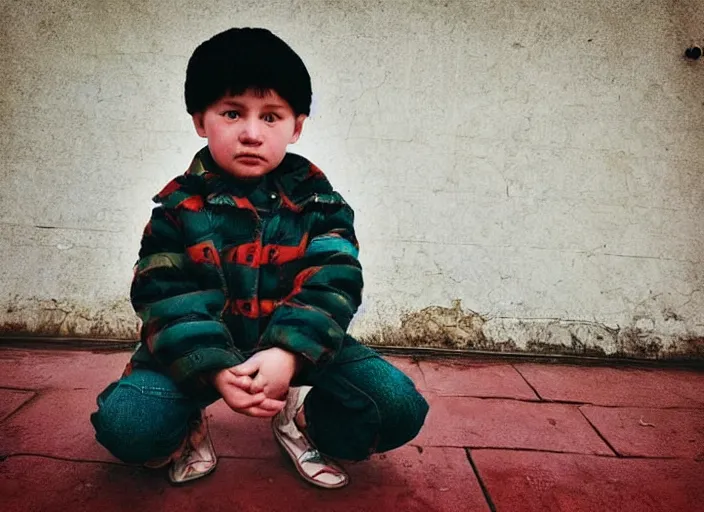 Image similar to professional fine details photo portrait of kid from kazan, tatarstan kid in the postsoviet suburbia, iphone detailed photo, instagram