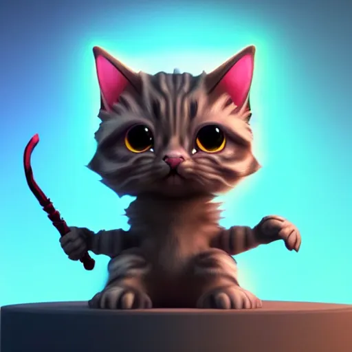 Image similar to super cute fantasy cat warrior 3D concept art by beeple and Raffaello Sanzi, anthropomorphic, glowing effect, ornate, dynamic, centered, sharp focus, beautiful detailed, face very realistic, Game Art!!, hyper detailed, no background, cartoon, cinematic, raytrace, Trend on artstation, C4D