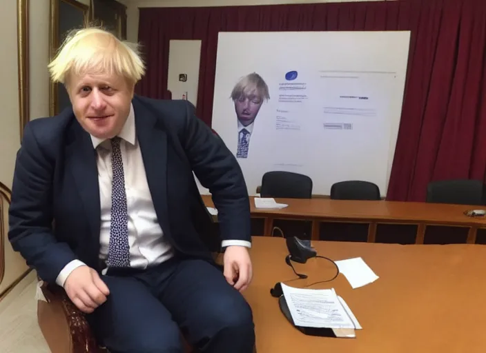 Image similar to Photo of Boris Johnson cosplaying as Dr. Eggman from Sonic series, sitting at the parlament meeting, giving an interview, highly detailed, 4k, HQ