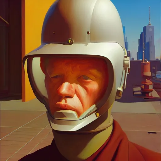 Image similar to Portrait of an engineer with helmet, very coherent, painted by Edward Hopper, Wayne Barlowe, painted by James Gilleard, airbrush, art by JamesJean